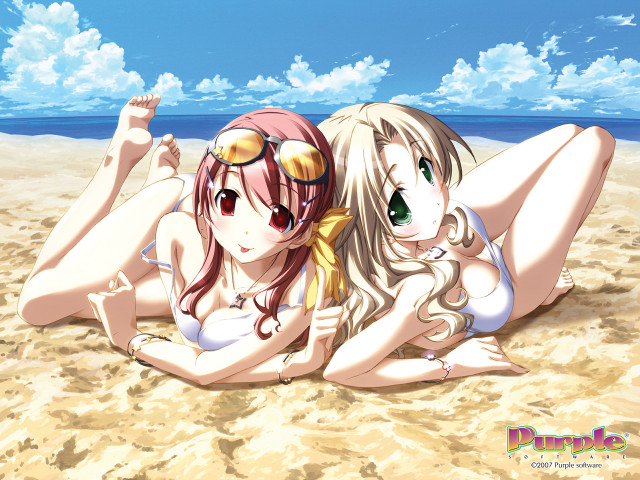 Two anime girls beach sky free wallpaper for desktop - medium preview image