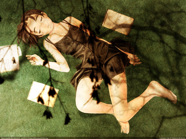 Woman laying book laptop tree free wallpaper for desktop - medium preview image