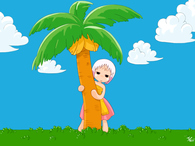 Cartoon hugging palm tree clouds free wallpaper for desktop - medium preview image