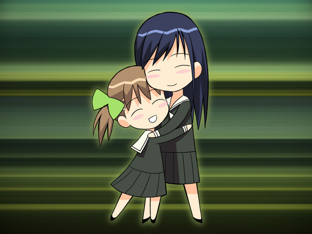 Hugging girls green background rayonism free wallpaper for desktop - medium preview image