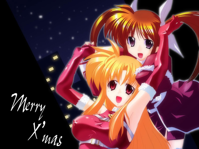 Animegirls christmas cityscape gloves hug free wallpaper for desktop - medium preview image