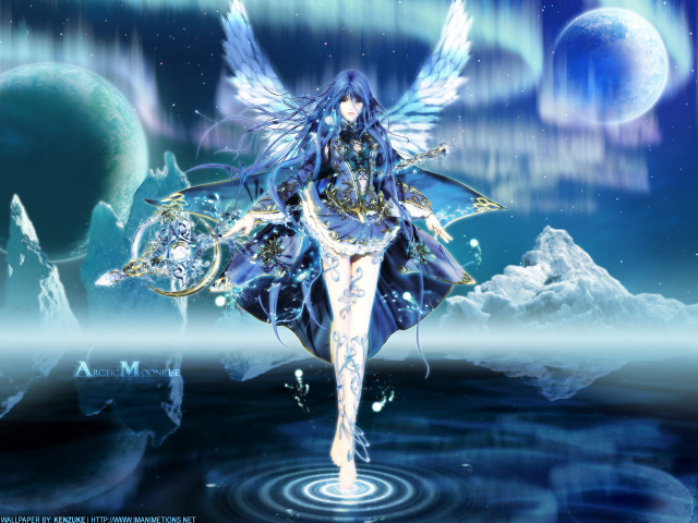 Angel wings water moon stars free wallpaper for desktop - medium preview image