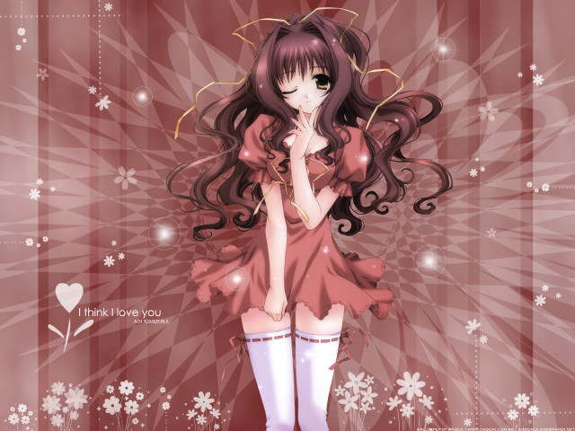 Girl red dress anime flowers free wallpaper for desktop - medium preview image