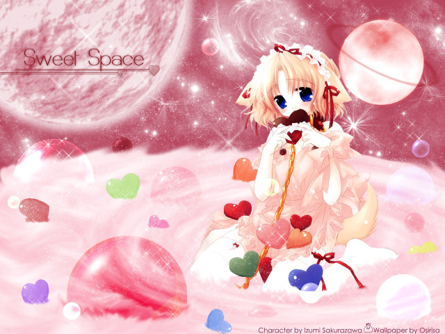 Girl moustache pink hearts space free wallpaper for desktop - medium preview image