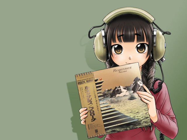 Girl headphones book green background free wallpaper for desktop - medium preview image