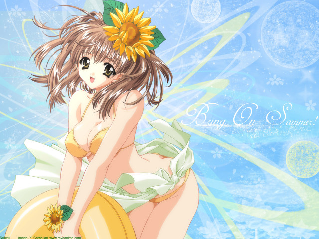 Girl flower sitting blue sky free wallpaper for desktop - medium preview image