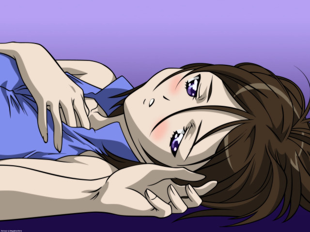 Woman anime blush purple background free wallpaper for desktop - medium preview image