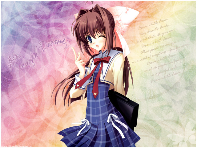 Girl schooluniform blackbag cellphone colorful free wallpaper for desktop - medium preview image
