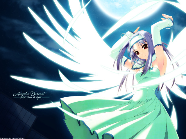 Girl wings green dress sword free wallpaper for desktop - medium preview image
