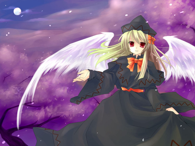 Anime witch angel wings purple free wallpaper for desktop - medium preview image