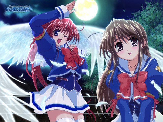 Anime girls moonlight schooluniform longhair free wallpaper for desktop - medium preview image
