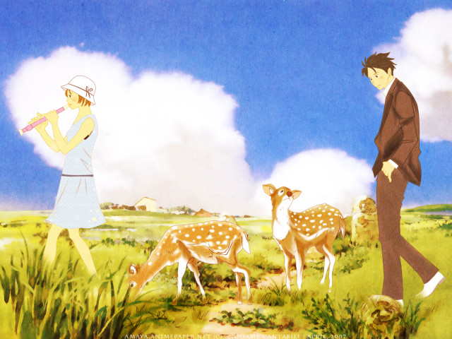 Man woman deer field magic free wallpaper for desktop - medium preview image