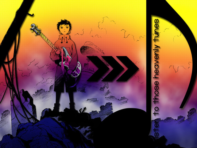 Hill guitar man amulet sunset free wallpaper for desktop - medium preview image