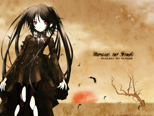 Girl blackdress longhair gothic crow free wallpaper for desktop - medium preview image