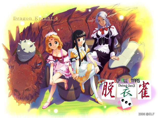 Anime girls bench dragon statue free wallpaper for desktop - medium preview image