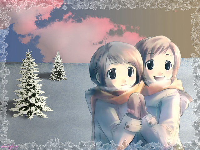 Winter snow anime two girls free wallpaper for desktop - medium preview image