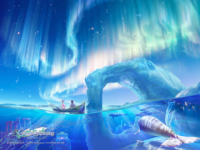 Aurora borealis man boat museum free wallpaper for desktop - medium preview image