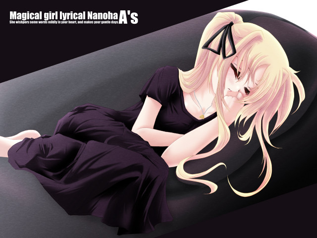 Gothic anime blonde woman laying free wallpaper for desktop - medium preview image