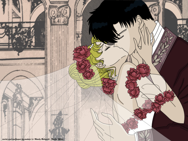Kissing rose clocktower manga romantic free wallpaper for desktop - medium preview image