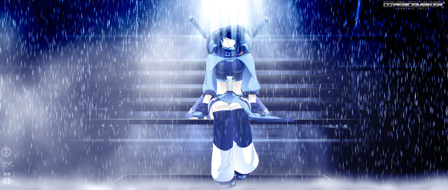 Rainy stage anime woman ocean free wallpaper for desktop - medium preview image