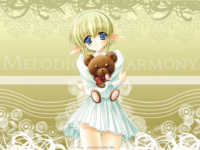 Girl holding teddy white flowers free wallpaper for desktop - medium preview image