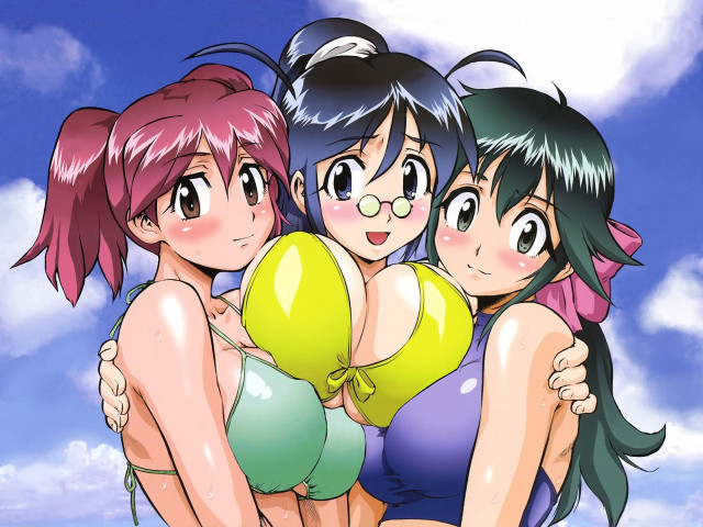 Three girls balloons bathing suits free wallpaper for desktop - medium preview image