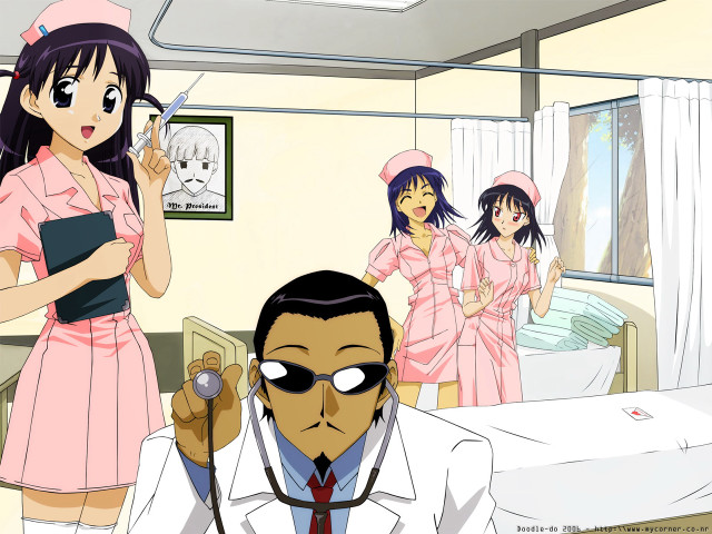 Nurse hospital cartoon 3girls smile free wallpaper for desktop - medium preview image