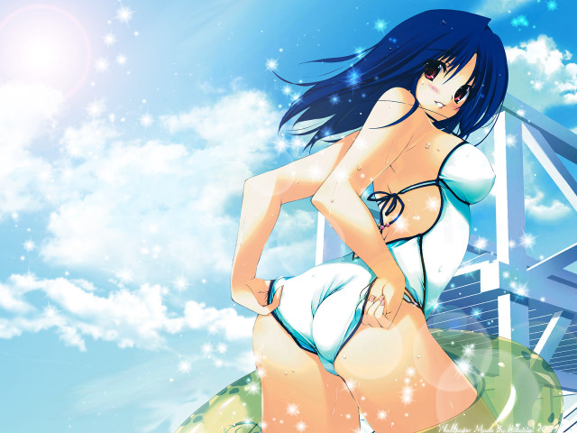 Woman bikini water sky bridge free wallpaper for desktop - medium preview image