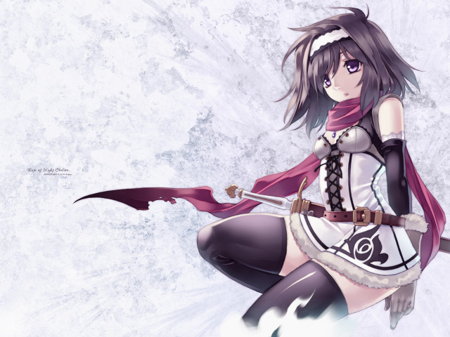 Fantasy anime woman scarf sword free wallpaper for desktop - medium preview image