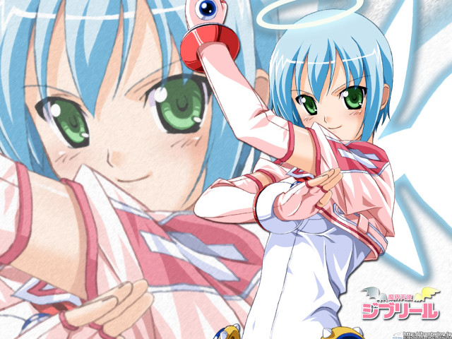 Anime angel greeneyes bluehair halo free wallpaper for desktop - medium preview image