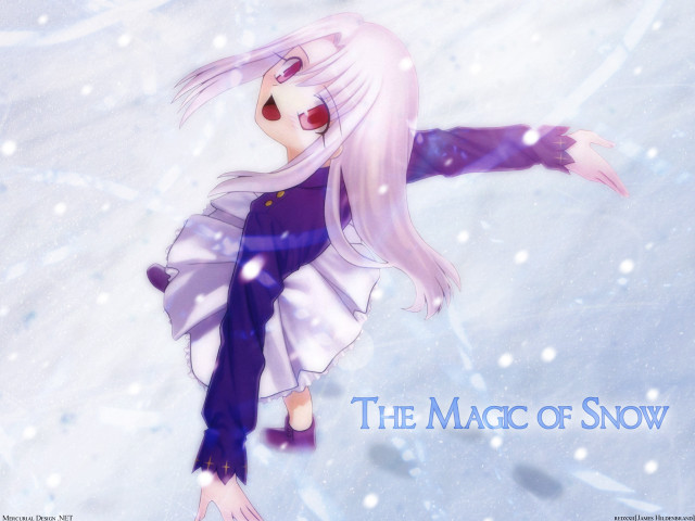 Anime whitehair purpleoutfit snow flying free wallpaper for desktop - medium preview image