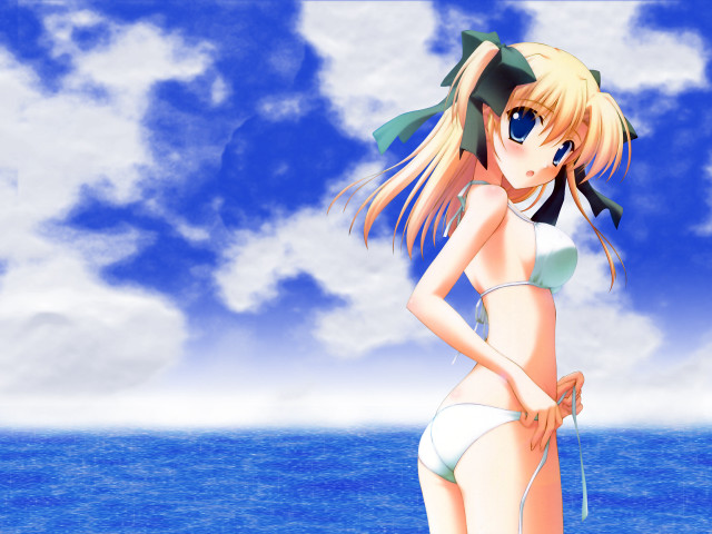Beach bikini woman ocean sky free wallpaper for desktop - medium preview image