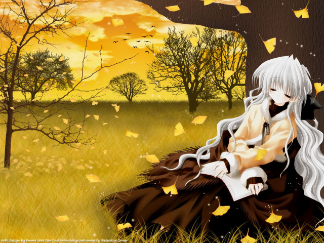 Gothic anime woman leaves tree free wallpaper for desktop - medium preview image