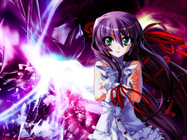 Girl white dress redbow purple free wallpaper for desktop - medium preview image