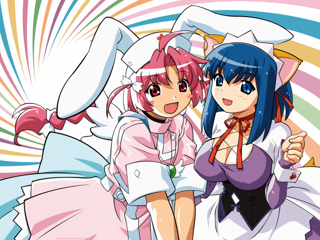 Anime girls blue pink rainbow free wallpaper for desktop - medium preview image