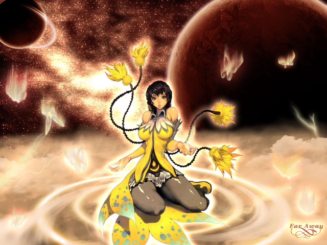 Woman yellow dress floating water free wallpaper for desktop - medium preview image