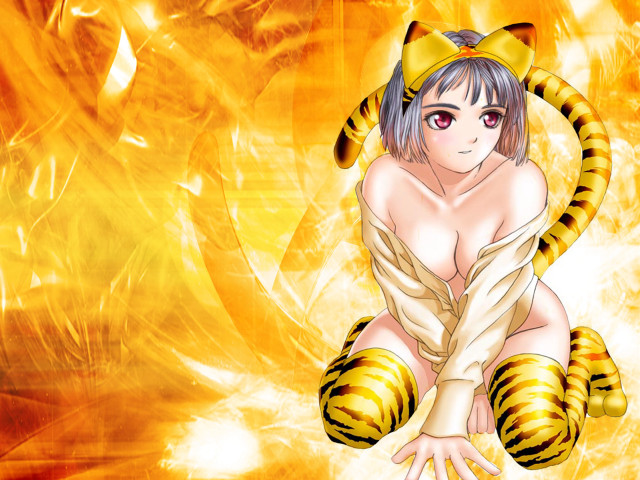 Woman tiger tail yellow background free wallpaper for desktop - medium preview image