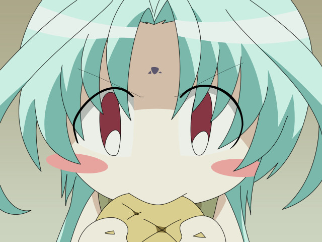 Blue hair cartoon girl food free wallpaper for desktop - medium preview image