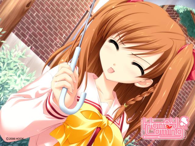 Girl long hair umbrella brick free wallpaper for desktop - medium preview image