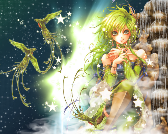Girl green hair green dress #2 free wallpaper for desktop - medium preview image