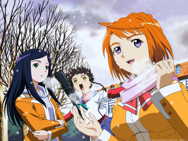 Snowy group children forest winter free wallpaper for desktop - medium preview image