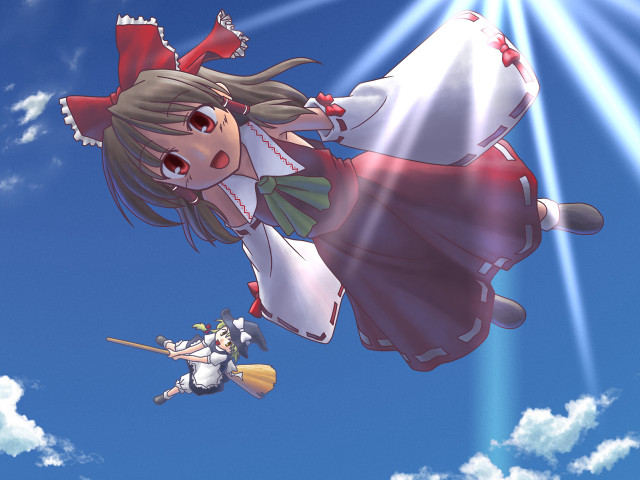 Flying girls sword broom sky free wallpaper for desktop - medium preview image
