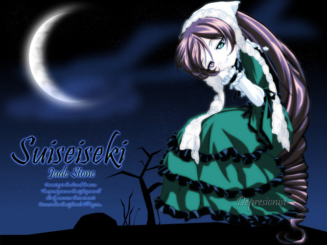 Moonlight green dress anime gothic free wallpaper for desktop - medium preview image