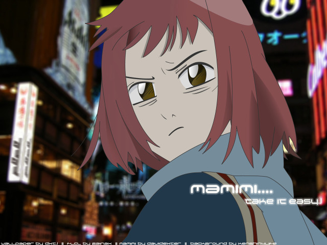 Anime pinkhair browneyes citynight neon free wallpaper for desktop - medium preview image