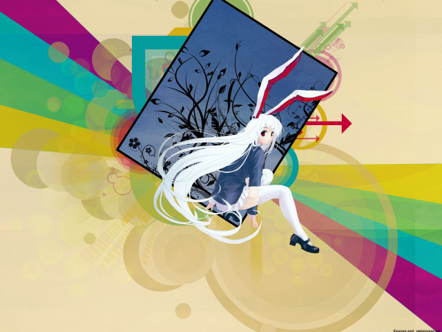 White haired rabbit girl flying free wallpaper for desktop - medium preview image
