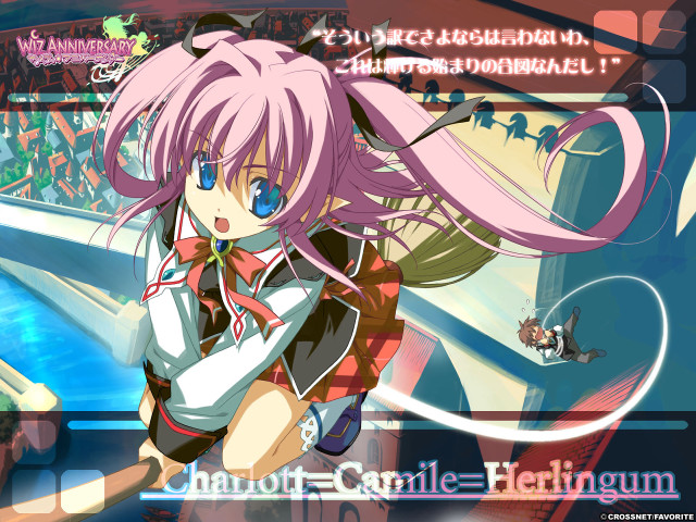 Anime girl pink hair bow free wallpaper for desktop - medium preview image