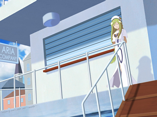 Balcony girl aria company uniform free wallpaper for desktop - medium preview image