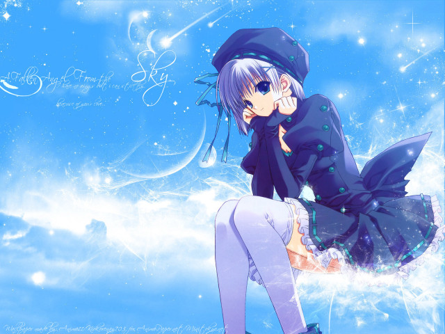 Anime girl blue hat cloud free wallpaper for desktop - medium preview image