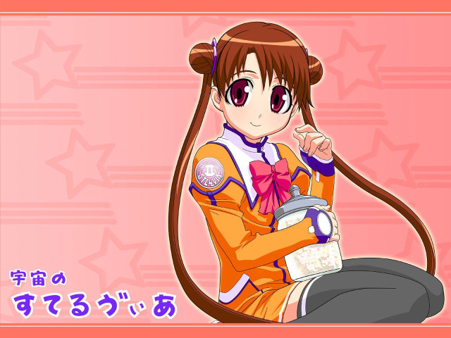 Girl ponytail sitting pink stars free wallpaper for desktop - medium preview image