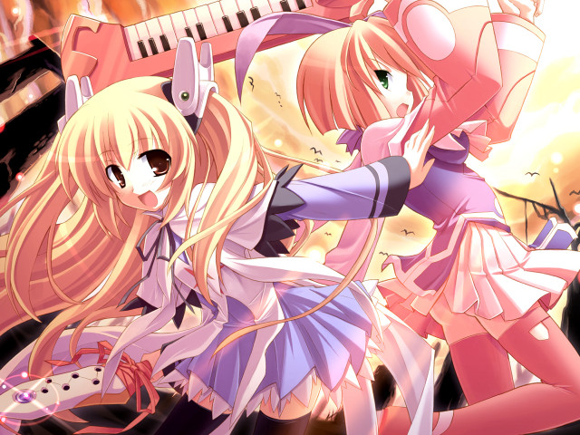 Anime girls piano pink dress free wallpaper for desktop - medium preview image
